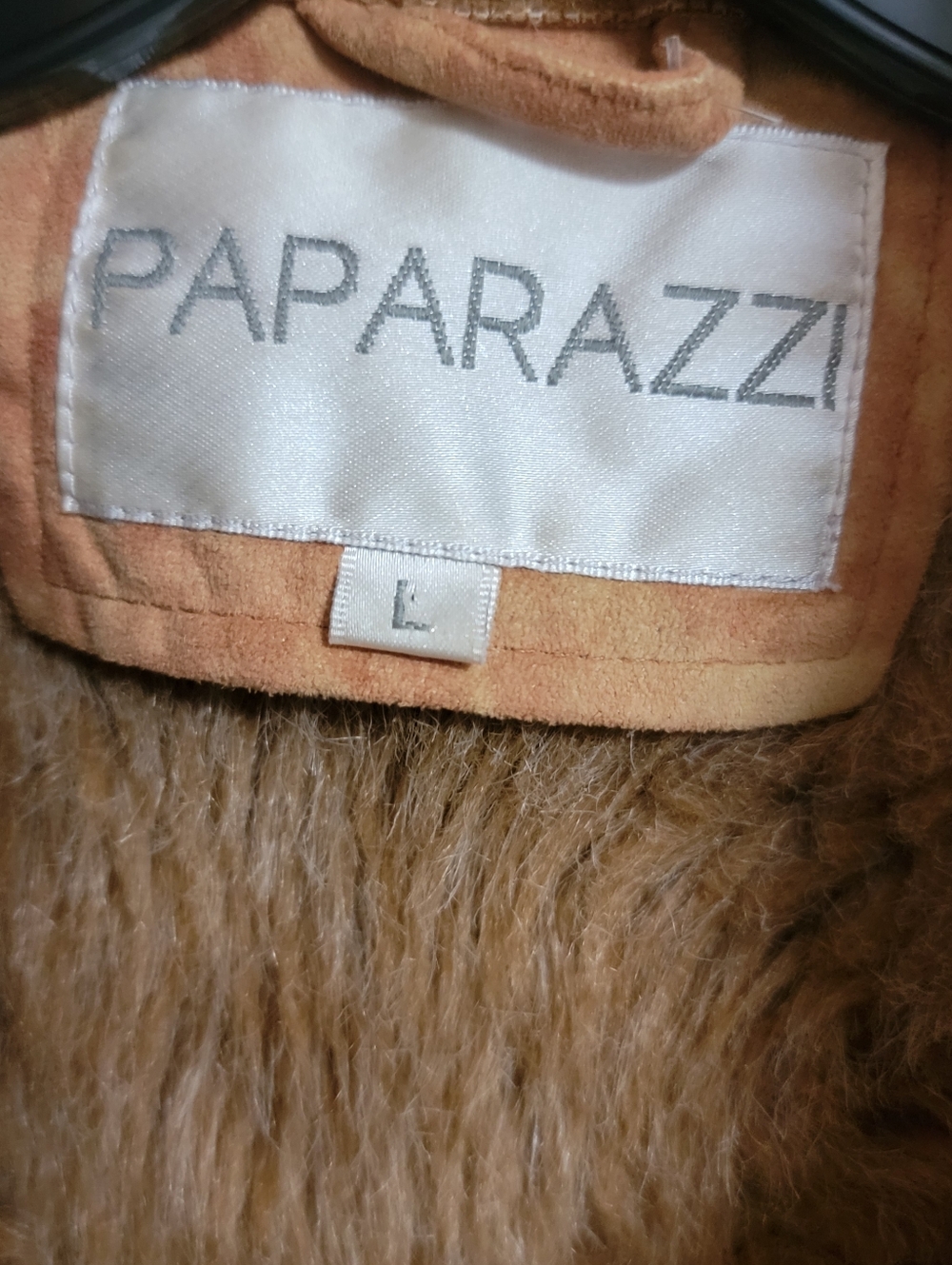 Paparazzi Tan/Brown Faux Shearling Trim Suede Jacket - Picture 2 of 5